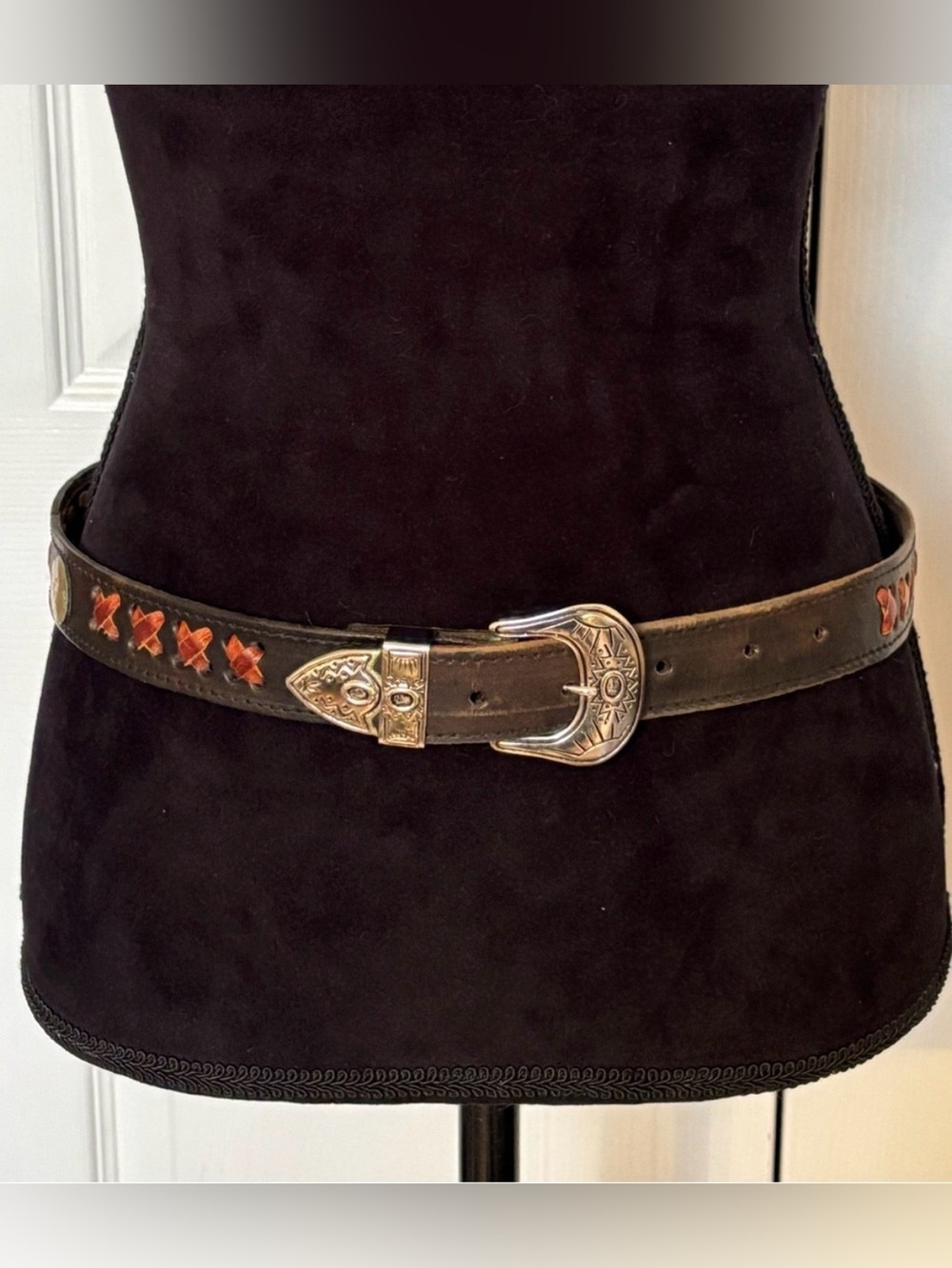 Vintage LW Paris (Louis Wolfer) Black & Brown Leather Belt Silver Medallions 32 - Picture 12 of 12